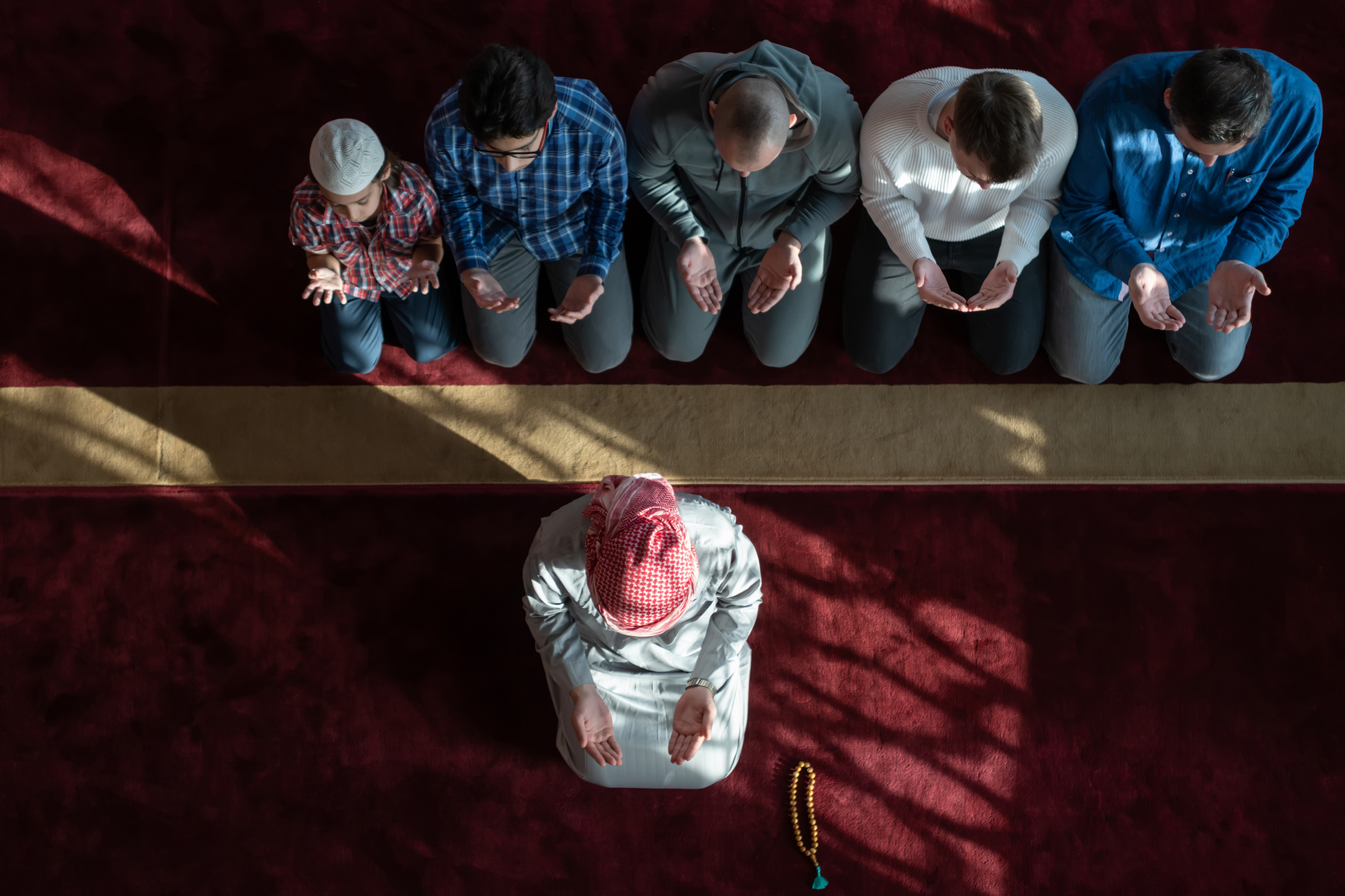 Group of Muslim People Praying Namaz in Mosque.